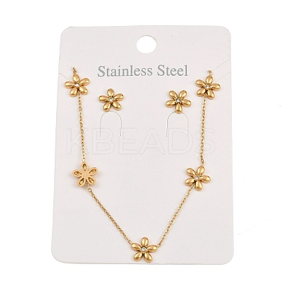 Flower 304 Stainless Steel Rhinestone Necklaces & Stud Earrings Sets for Women SJEW-K003-02G-1
