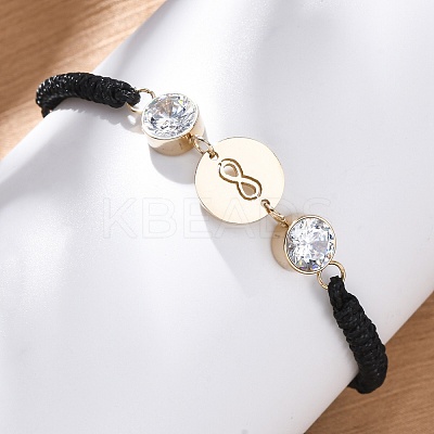 Flat Round with Infinity 304 Stainless Steel Link Bracelets BJEW-A036-04B-G-1