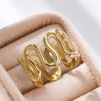 Wave 304 Stainless Steel Finger Rings for Women X-RJEW-F174-06G-1