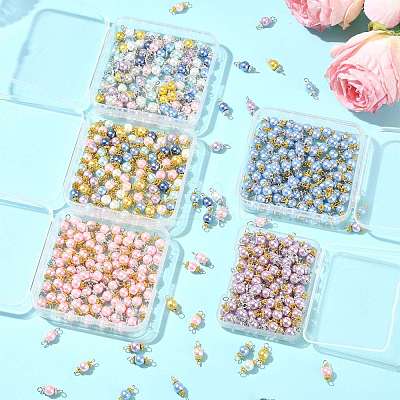 96Pcs 2 Style Glass Pearl Connector Charms PALLOY-FS00064-1