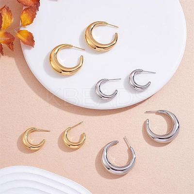 Crescent Moon Chunky Stud Earrings Half Hoop Earrings Open Oval Drop Earrings Teardrop Hoop Dangle Earrings Pull Through Hoop Earrings Statement Jewelry Gift for Women JE1089C-1