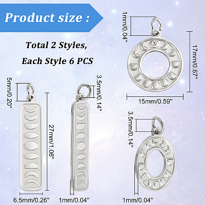 12Pcs 2 Style 304 Stainless Steel Pendants STAS-DC0010-22-1
