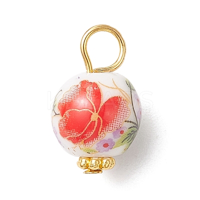 Handmade Flower Printed Porcelain Ceramic Pendants PALLOY-JF03928-02-1