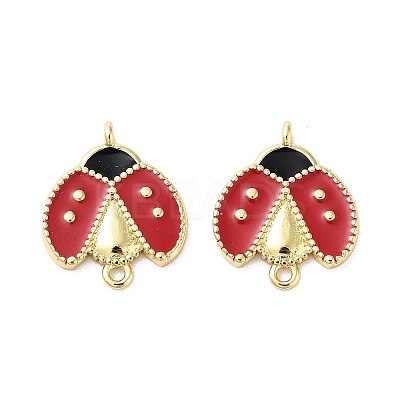 Rack Plating Brass Enamel Ladybug Connector Charms KK-E102-26G-1
