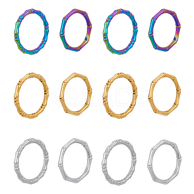 12Pcs 6 Style 304 Stainless Steel Bamboo Sticker Finger Ring for Women RJEW-DC0001-14-1