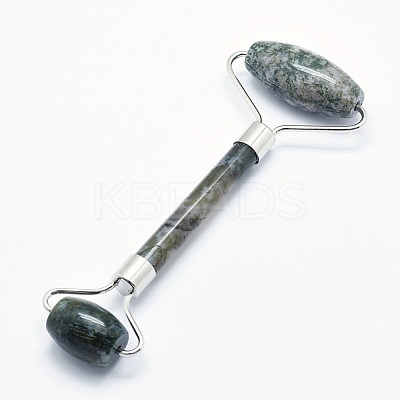 Natural Moss Agate Brass Face Massager MRMJ-G009-18P-1
