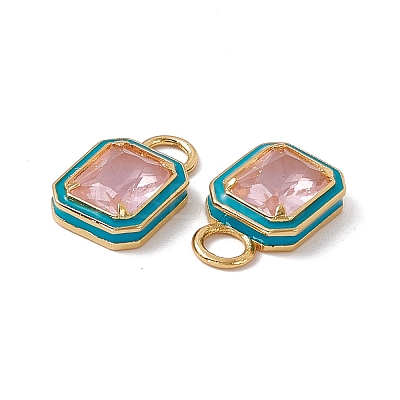 Pink Glass Rectangle Pendants KK-I696-10G-03-1