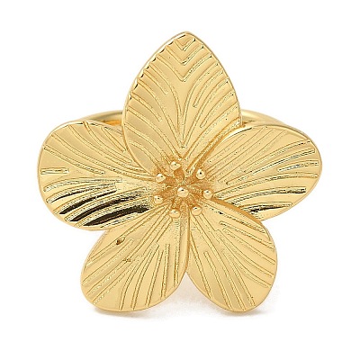 Flower Rack Plating Brass Cuff Rings for Women RJEW-G323-07G-1
