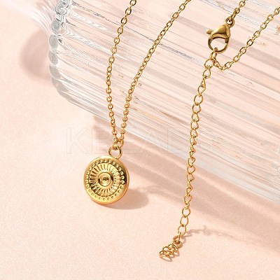 304 Stainless Steel Flat Round Coin Pendant Cable Chain Necklaces for Women LS-STAS-Z108-02G-01-1