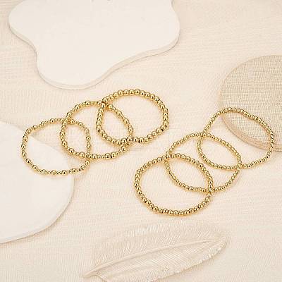 6Pcs Round Brass Beaded Stretch Bracelets for Women BJEW-SW00150-1