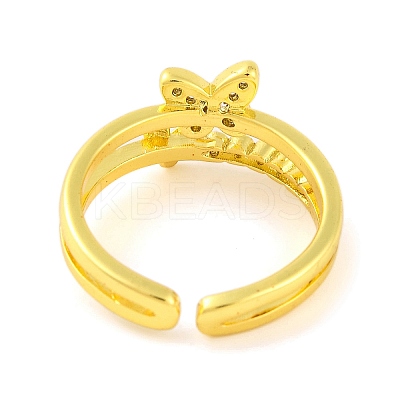 Butterfly Brass Micro Pave Clear Cubic Zirconia Open Cuff Rings for Women RJEW-U003-06G-1