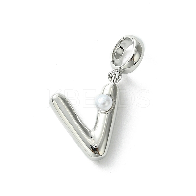 Rack Plating Brass with ABS Plastic Pearl European Dangle Charms KK-G501-02V-P-1