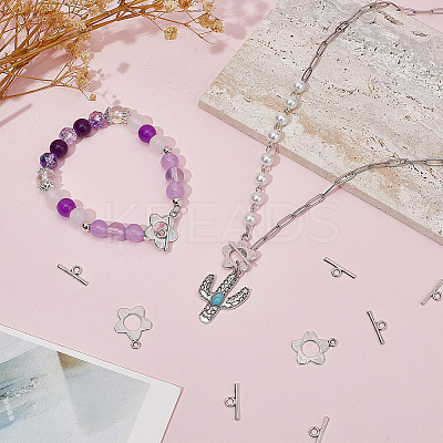 100Pcs Flower Tibetan Style Alloy Toggle Clasps FIND-SC0008-10-1