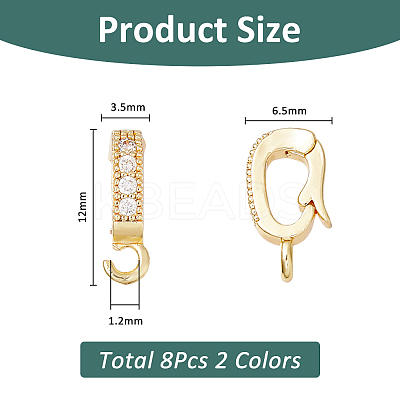8Pcs 2 Colors Brass Micro Pave Clear Cubic Zirconia Twister Clasps KK-FH0007-74-1