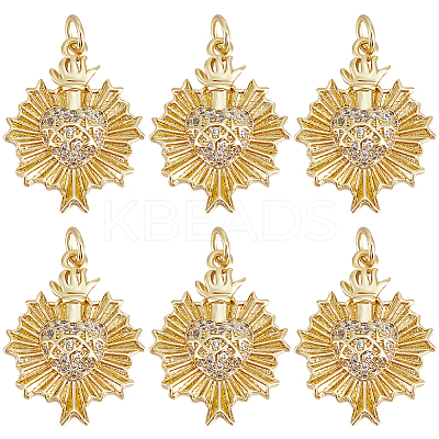 6Pcs Rack Plating Brass Micro Pave Cubic Zirconia Pendants KK-BBC0009-57-1