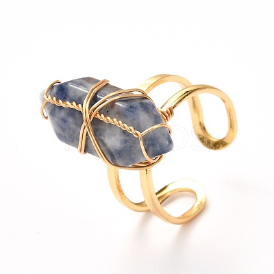 Copper Wire Wrapped Natural Gemstone Adjustable Rings for Women RJEW-JR00386-1