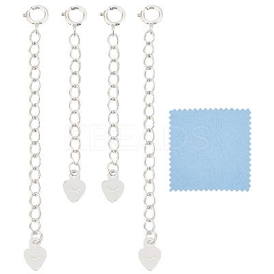 4Pcs 2 Styles 925 Sterling Silver Plated Sterling Silver Curb Chain Extender FIND-BC0005-13A-1