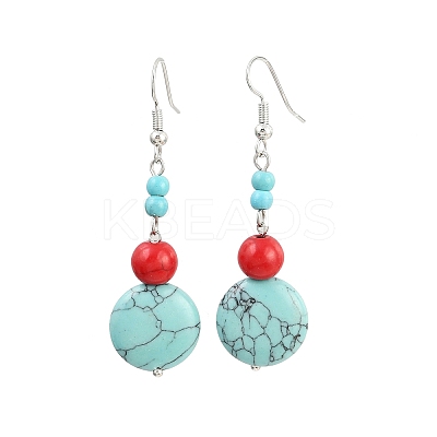 Brass Synthetic Turquoise Dangle Earrings EJEW-JE06589-02-1