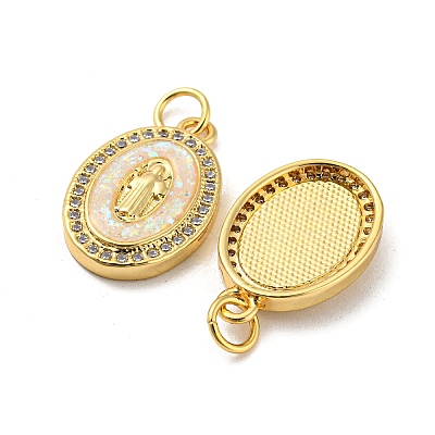 Brass Micro Pave Cubic Zirconia with Synthetic Opal Pendants KK-D096-03A-02-1