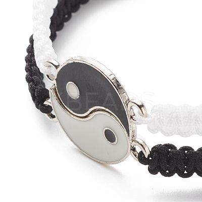 Enamel Yin Yang Matching Couple Braided Bead Bracelets Set BJEW-JB08557-1