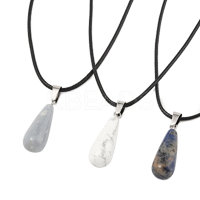 DIY Natural & Synthetic Gemstone Teardrop Pendant & Waxed Cord Pendant Necklace Making Kits DIY-FS0008-48-1