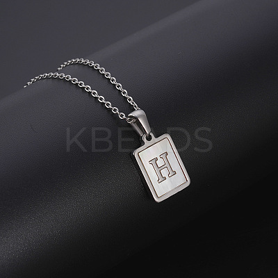 Rectangle Stainless Steel Pave Natural White Shell Pendant Necklaces FS-WG3D812-08-1
