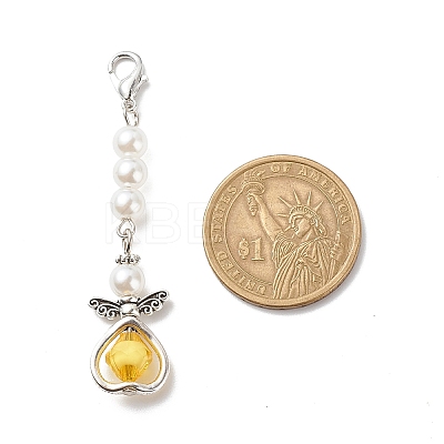 Acrylic Imitation Pearl Beaded Angel Pendant Decorations X1-HJEW-JM00741-1