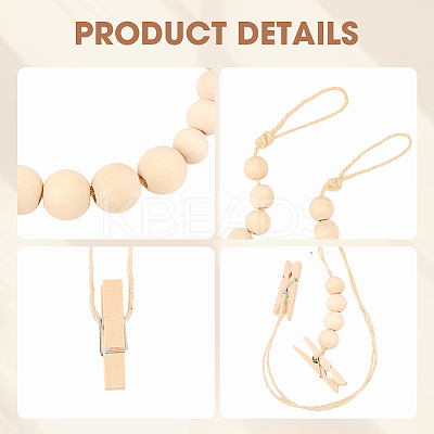 Wall Hanging Photo Display with Wooden Beads Garland AJEW-WH20011-54C-1
