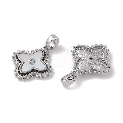 Brass & Shell & Clear Cubic Zirconia Pendants KK-G497-12P-1
