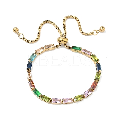 Rectangle 304 Stainless Steel Glass Slider Bracelets BJEW-D456-07G-01-1