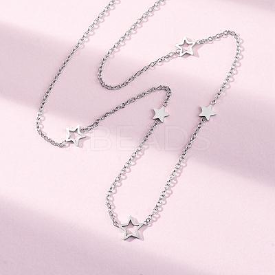 304 Stainless Steel Star Link Chain Necklaces NJEW-R026-13P-1