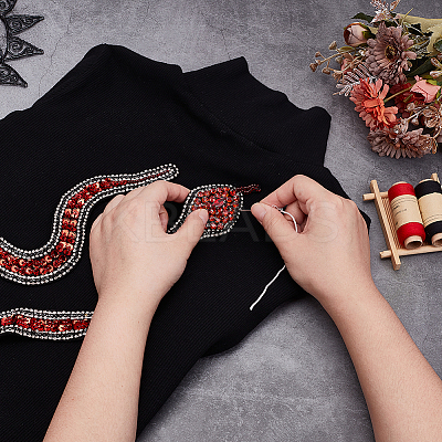 Snake Paillette Rhinestone Cloth Sew on Appliques PATC-WH0008-138-1