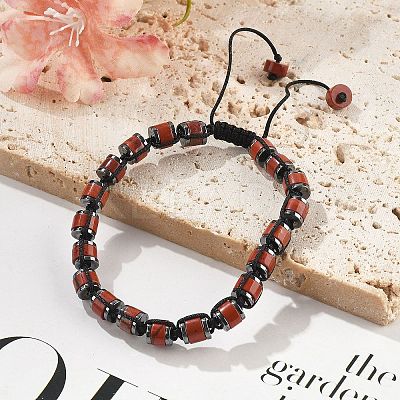 Adjustable Natural Red Jasper and Non-magnetic Synthetic Hematite Braided Bead Bracelets BJEW-Z090-01M-1