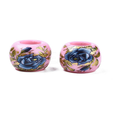 Flower Printed Opaque Acrylic Rondelle Beads SACR-S305-27-B01-1