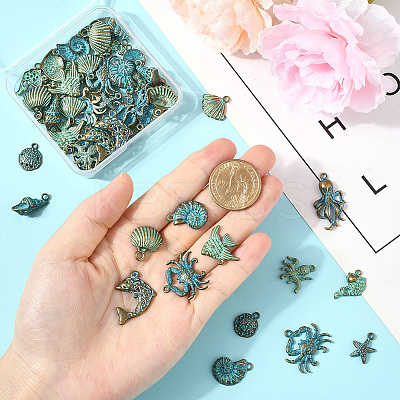 56Pcs 14 Styles Tibetan Style Ocean Theme Alloy Pendants FIND-SC0018-14-1