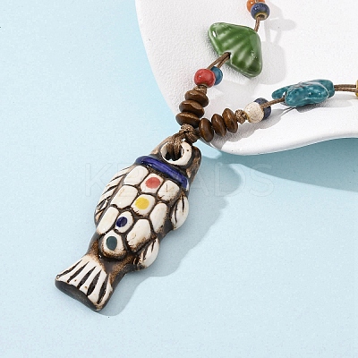 Ceramic Fish Pendant Adjustable Waxed Cord Necklaces for Women LS-NJEW-B146-05-1
