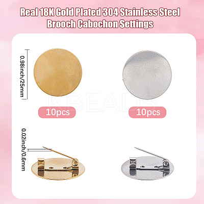 20Pcs 2 Colors PVD Vacuum Plating 304 Stainless Steel Brooch Cabochon Settings STAS-BBC0007-27-1