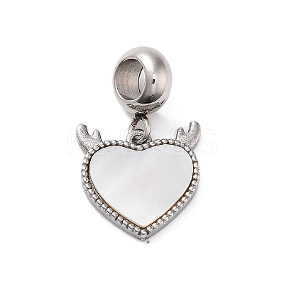 304 Stainless Steel Pave White Shell European Dangle Charms STAS-G308-32P-01-1