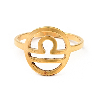 Ion Plating(IP) 201 Stainless Steel Constellations Libra Finger Ring for Women RJEW-G266-19G-1