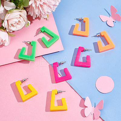 4 Pairs 4 Colors Acrylic Trapezoid Stud Earrings with 304 Stainless Steel Pins EJEW-PH0001-14-1