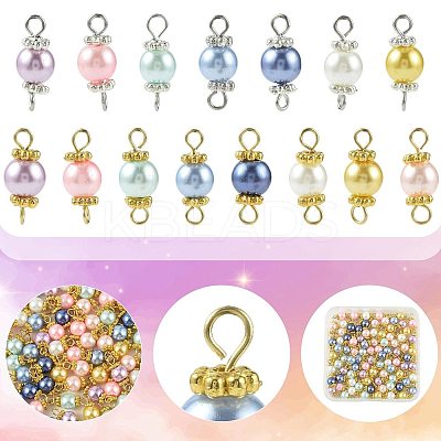 96Pcs 8 Styles Glass Pearl Connector Charms PALLOY-FS00065-1