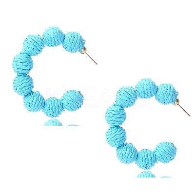 C-Shaped with Round Alloy Raffia Stud Earrings FS-WG1D567-01-1