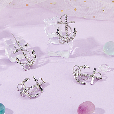 6Pcs Anchor Alloy Rhinestone Lapel Pins for Backpack Clothes JEWB-FH0002-73P-1