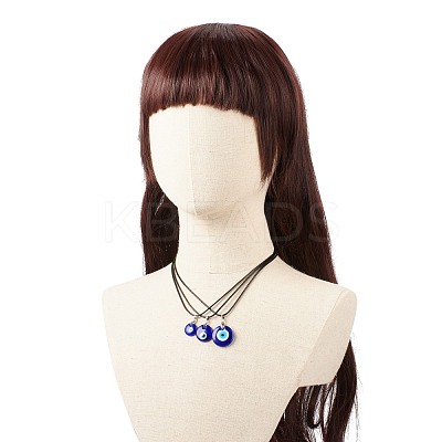3Pcs 3 Size Lampwork Evil Eye Pendant Necklaces Set with Waxed Cords for Women NJEW-JN03954-1