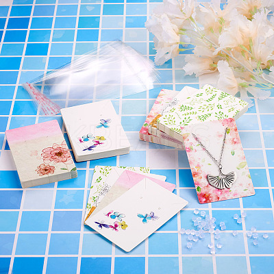 100Pcs 5 Style Rectangle Cardboard Jewelry Display Cards CDIS-YS0001-03-1