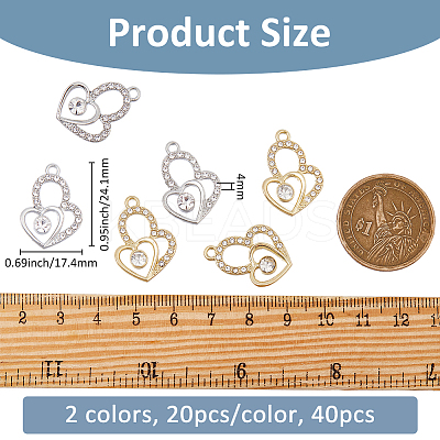 40Pcs 2 Colors Zinc Alloy Rhinestone Pendants FIND-FH0010-65-1