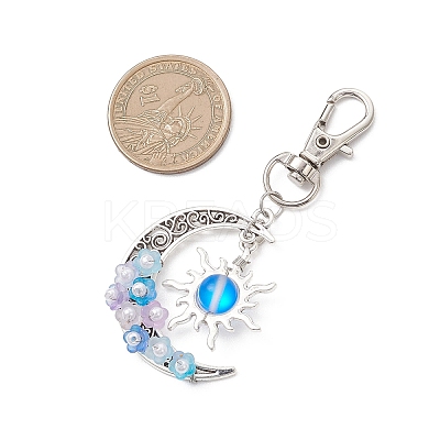 Synthetic Moonstone & Alloy Moon Sun Pendant Decorations HJEW-JM04647-1
