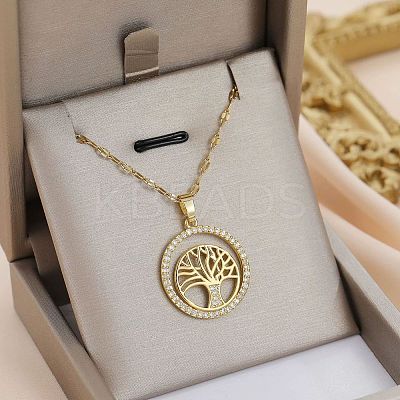 Brass Micro Pave Clear Cubic Zirconia Tree of Life Pendants LS-NJEW-H066-01E-G-1