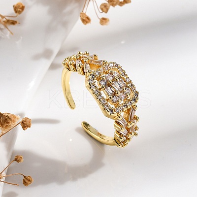 Rack Plating Brass Micro Pave Clear Cubic Zirconia Open Cuff Finger Rings for Women RJEW-M028-94G-1