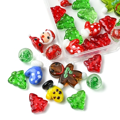 Christmas Theme Handmade Lampwork with Transparent Glass Bead Set DIY-FS0006-97-1